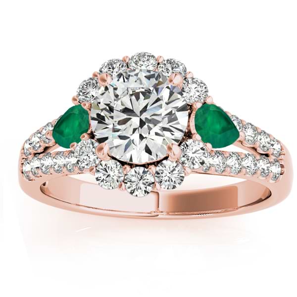 Diamond Halo w/ Emerald Pear Ring 14k Rose Gold 0.91ct