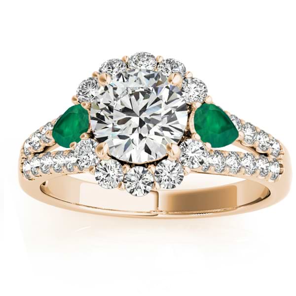 Diamond Halo w/ Emerald Pear Ring 18k Yellow Gold 0.91ct