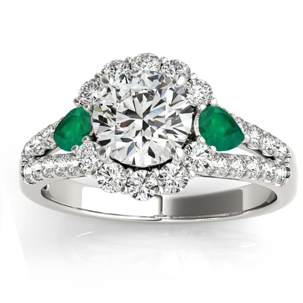 Diamond Halo w/ Emerald Pear Ring Palladium 0.91ct