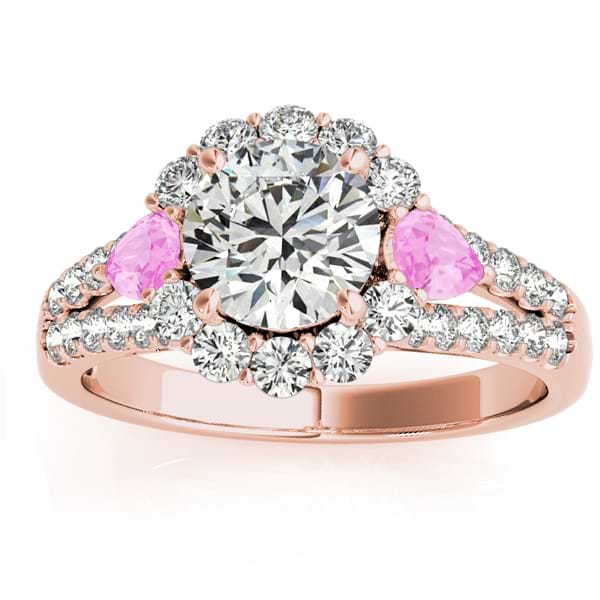 Diamond Halo w/ Pink Sapphire Pear Ring 18k Rose Gold 0.91ct
