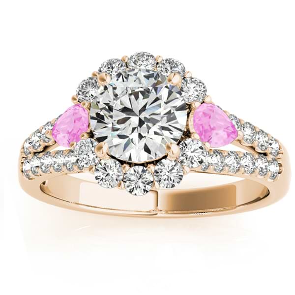 Diamond Halo w/ Pink Sapphire Pear Ring 18k Yellow Gold 0.91ct