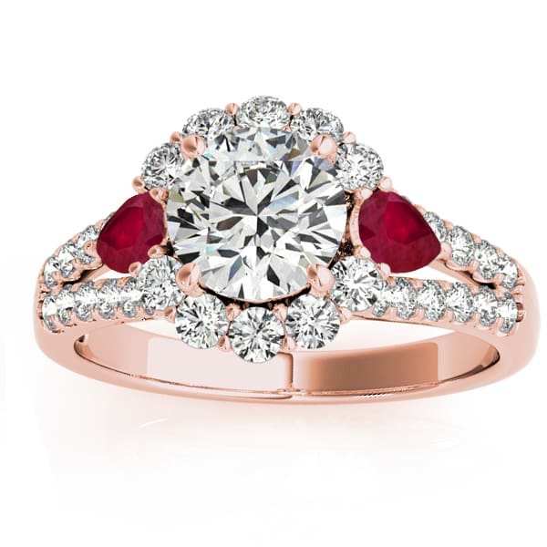 Diamond Halo w/ Ruby Pear Ring 14k Rose Gold 0.91ct