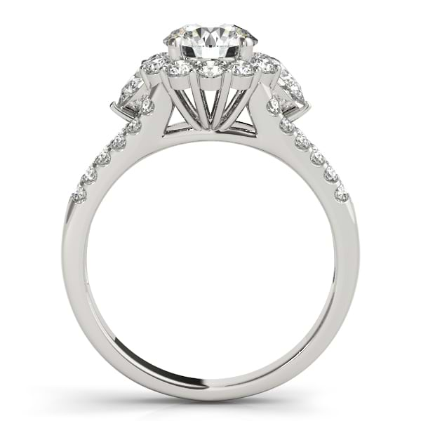 Diamond Halo w/ Pear Sidestone Bridal Set Platinum 1.17ct