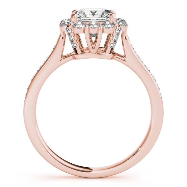 Princess Cut & Floral Halo Diamond Bridal Set 14k Rose Gold (1.58ct)