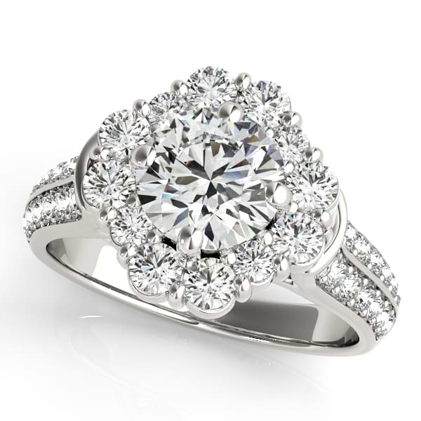 Round Cut Flower Halo Diamond Engagement Ring 14k White Gold (2.63ct)