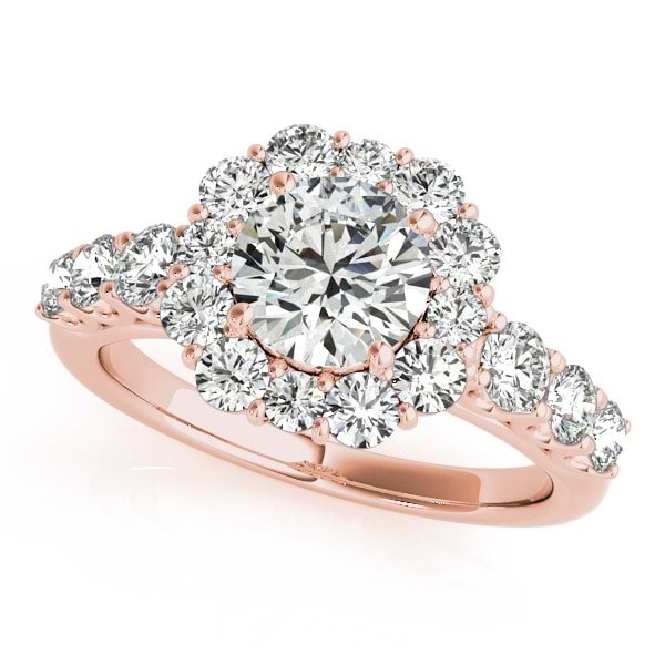 Diamond Frame Engagement Ring, Flower Design 14k Rose Gold 2.10ct