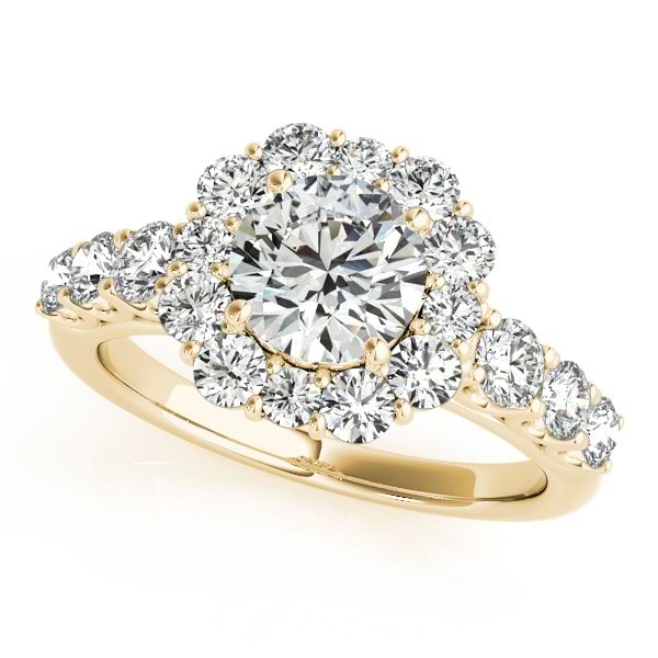 Diamond Frame Engagement Ring, Flower Design 14k Yellow Gold 2.10ct
