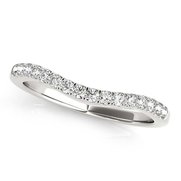 Diamond Accented Contour Wedding Ring Band in 14k White Gold (0.20ct)