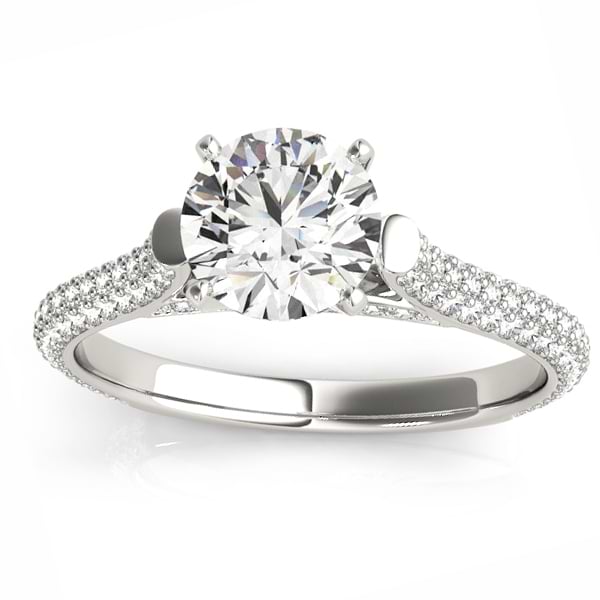 Diamond Accented Engagement Ring Setting 18K White Gold (0.52ct)
