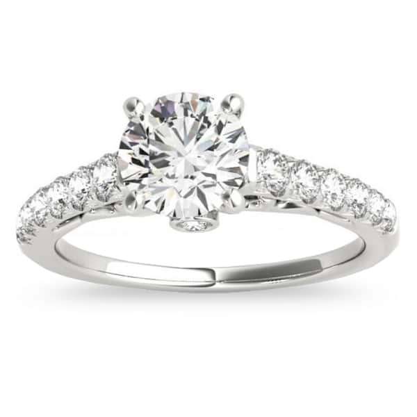 Semi Eternity Diamond Engagement Ring Cathedral 14k White Gold 0.38ct