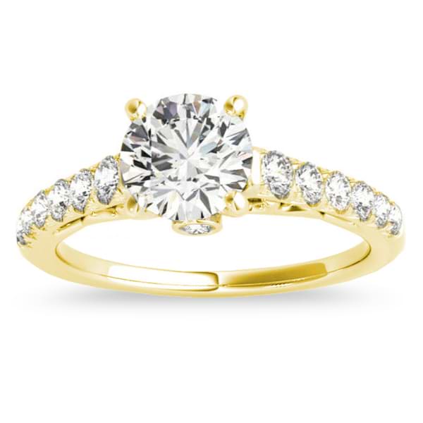 Semi Eternity Diamond Engagement Ring Cathedral 14k Yellow Gold 0.38ct