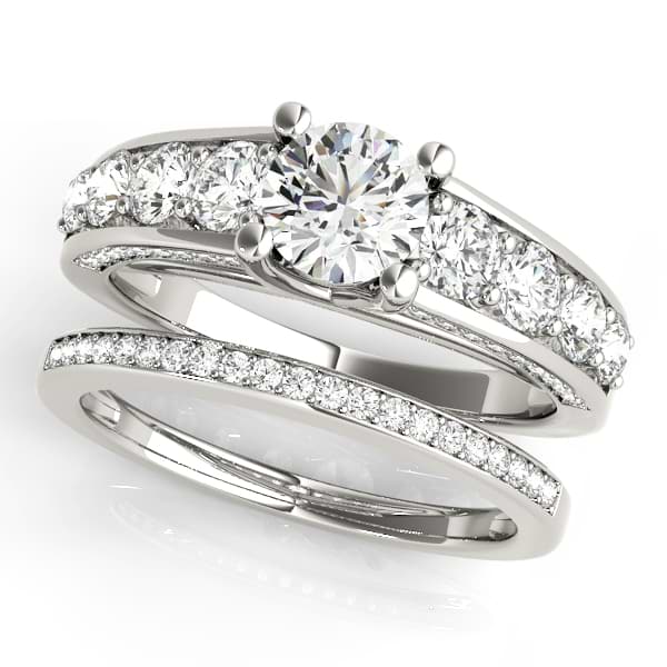 Trellis Diamond Engagement Ring Bridal Set 14k White Gold (3.00ct)