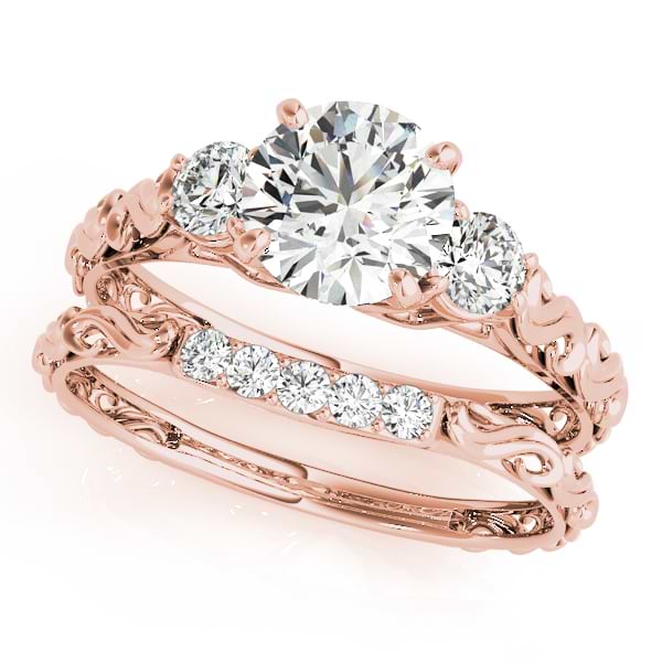 Vintage Heirloom Engagement Ring Bridal Set 14k Rose Gold (2.35ct)