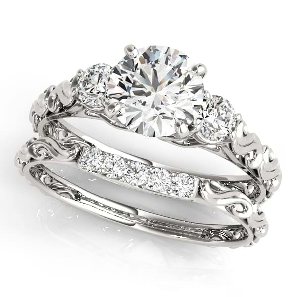 Vintage Heirloom Engagement Ring Bridal Set 14k White Gold (2.35ct)
