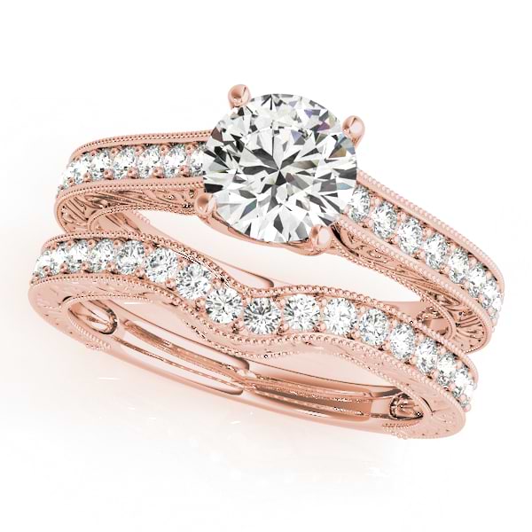 Vintage Diamond Engagement Ring Bridal Set 14k Rose Gold (2.50ct)