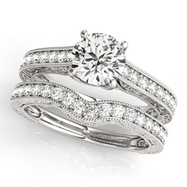 Vintage Diamond Engagement Ring Bridal Set 14k White Gold (2.50ct)