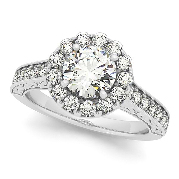 Diamond Halo Flower Engagement Ring in 14k White Gold (2.63ct)