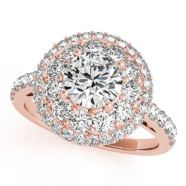 Double Halo Round Cut Diamond Engagement Ring 18k Rose Gold (2.00ct)