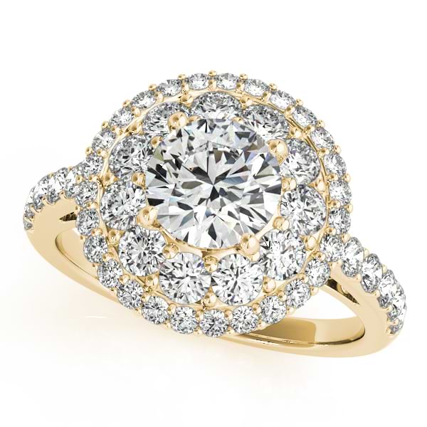 Double Halo Round Cut Diamond Engagement Ring 18k Yellow Gold (2.00ct)