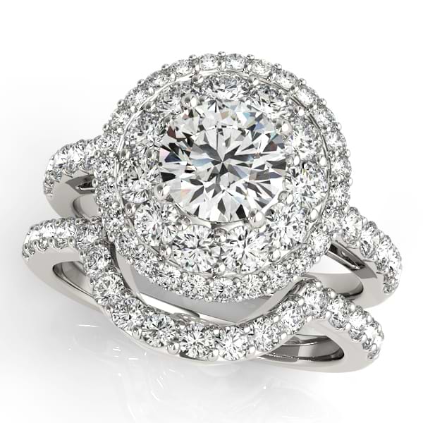 Double Halo Diamond Engagement Ring Bridal Set 14k White Gold (2.33ct)