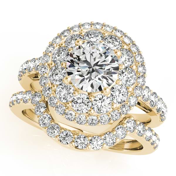 Double Halo Diamond Engagement Ring Bridal Set 14k Yellow Gold (2.33ct)