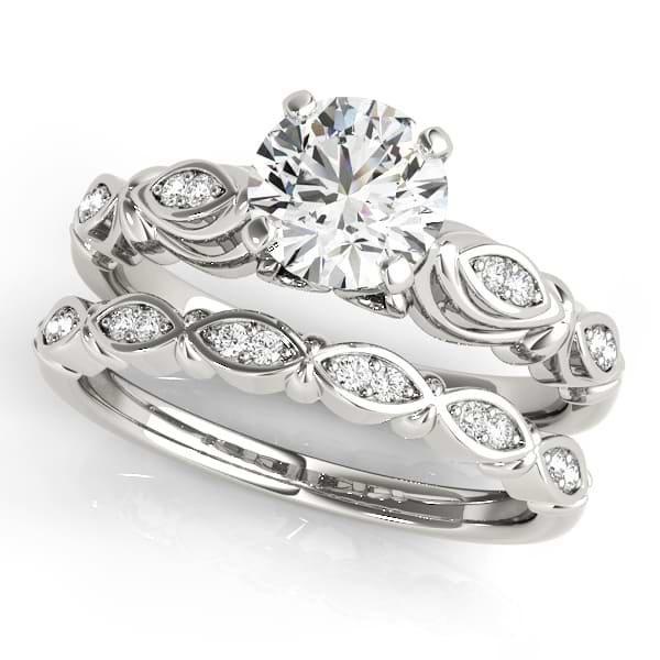 Vintage Solitaire Engagement Ring Bridal Set 18k White Gold (2.15ct)