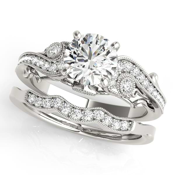 Vintage Swirl Diamond Engagement Ring Bridal Set 14k White Gold 2.25ct