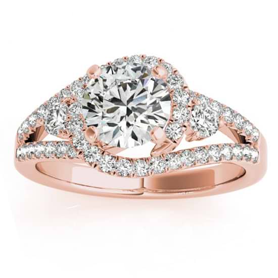 Diamond Split Shank Engagement Ring Twisted 18k Rose Gold 0.75ct - NG407