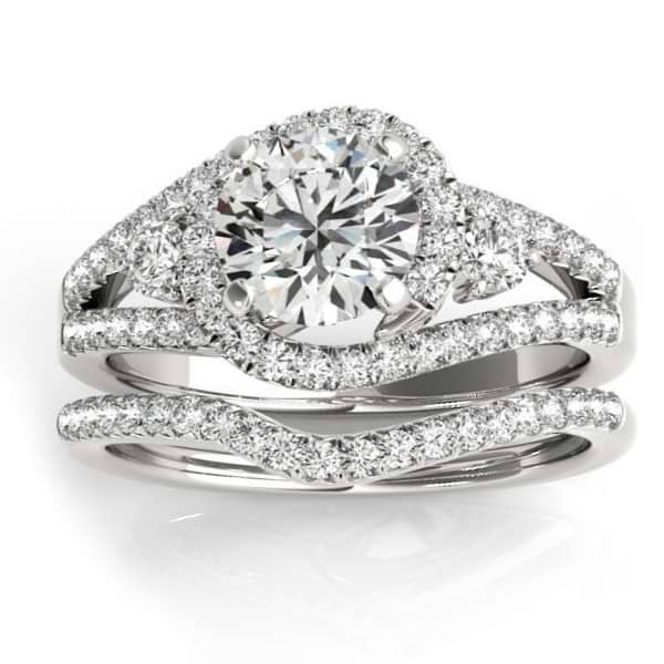 Diamond Engagement Ring Setting & Wedding Band 14k White Gold (1.00ct)