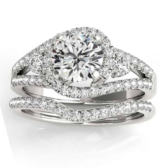 Diamond Split Shank Engagement Ring Setting & Band 18k W. Gold 1.00ct