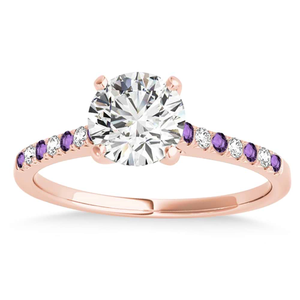 Diamond & Amethyst Single Row Engagement Ring 14k Rose Gold (0.11ct)