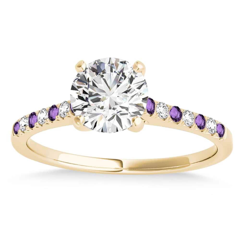 Diamond & Amethyst Single Row Engagement Ring 18k Yellow Gold (0.11ct)