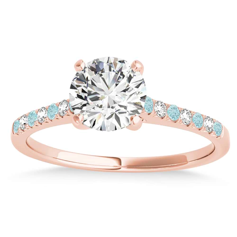 Diamond & Aquamarine Single Row Engagement Ring 14k Rose Gold (0.11ct)