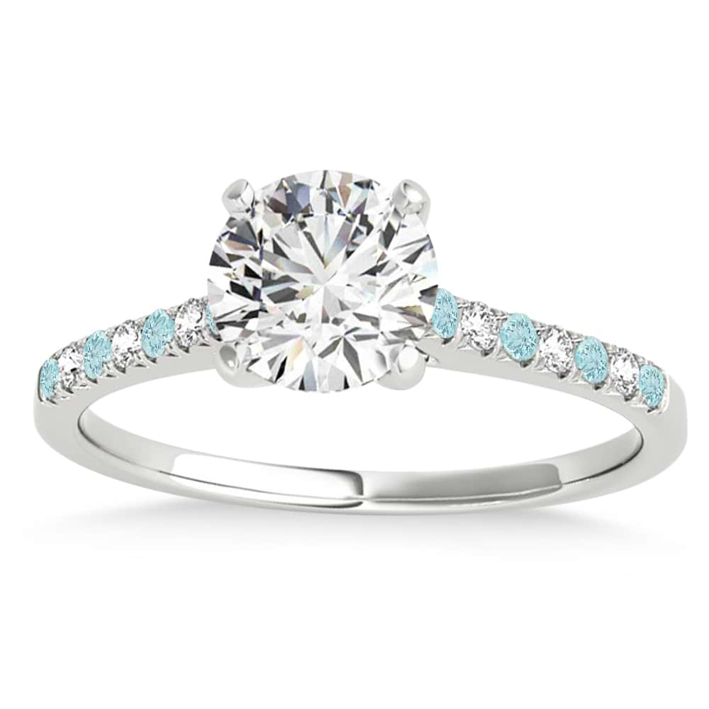 Diamond & Aquamarine Single Row Engagement Ring 14k White Gold (0.11ct)