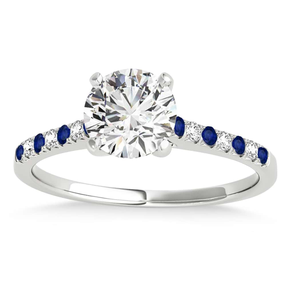 Diamond & Blue Sapphire Single Row Engagement Ring 14k White Gold (0.11ct)