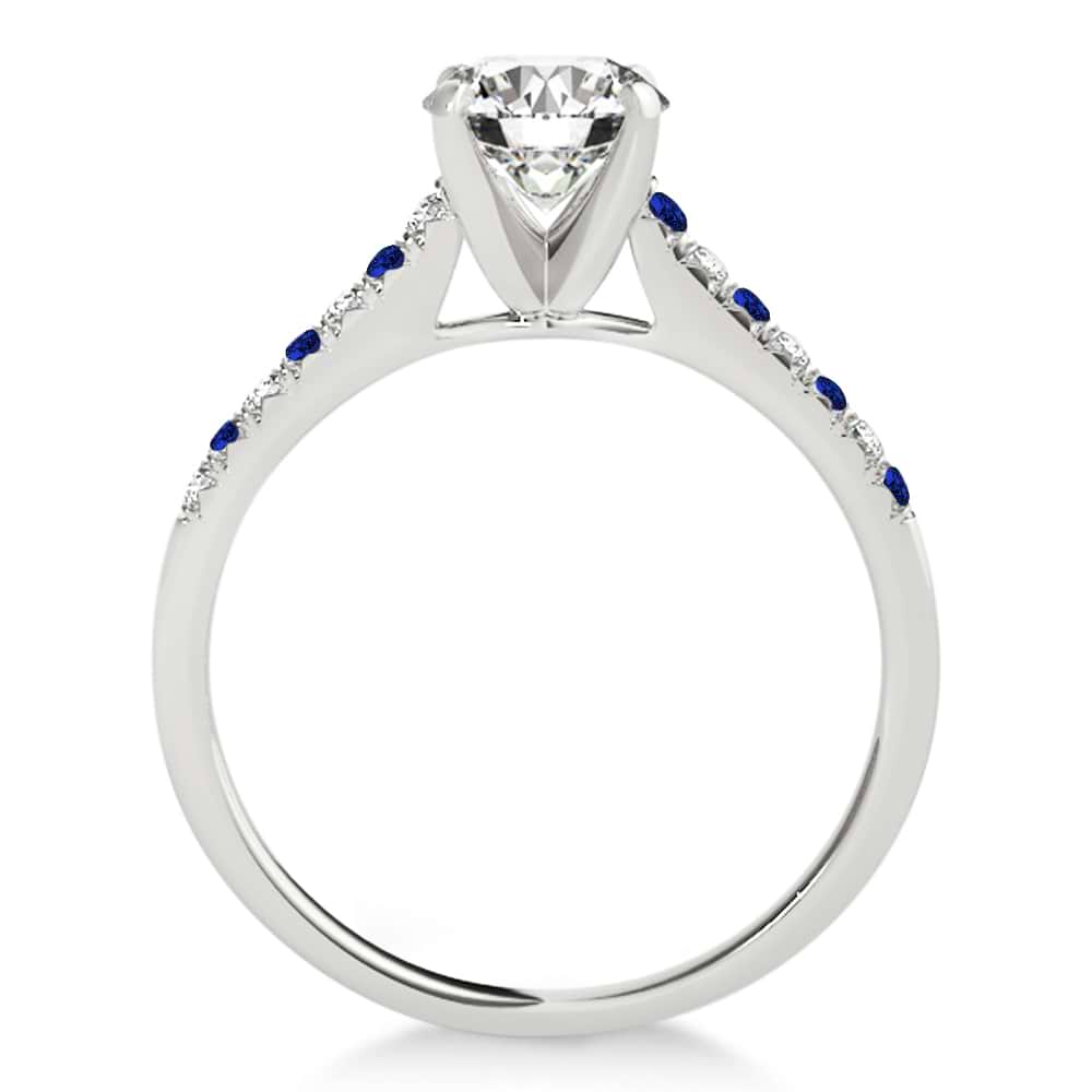 Diamond & Blue Sapphire Single Row Engagement Ring 14k White Gold (0.11ct)