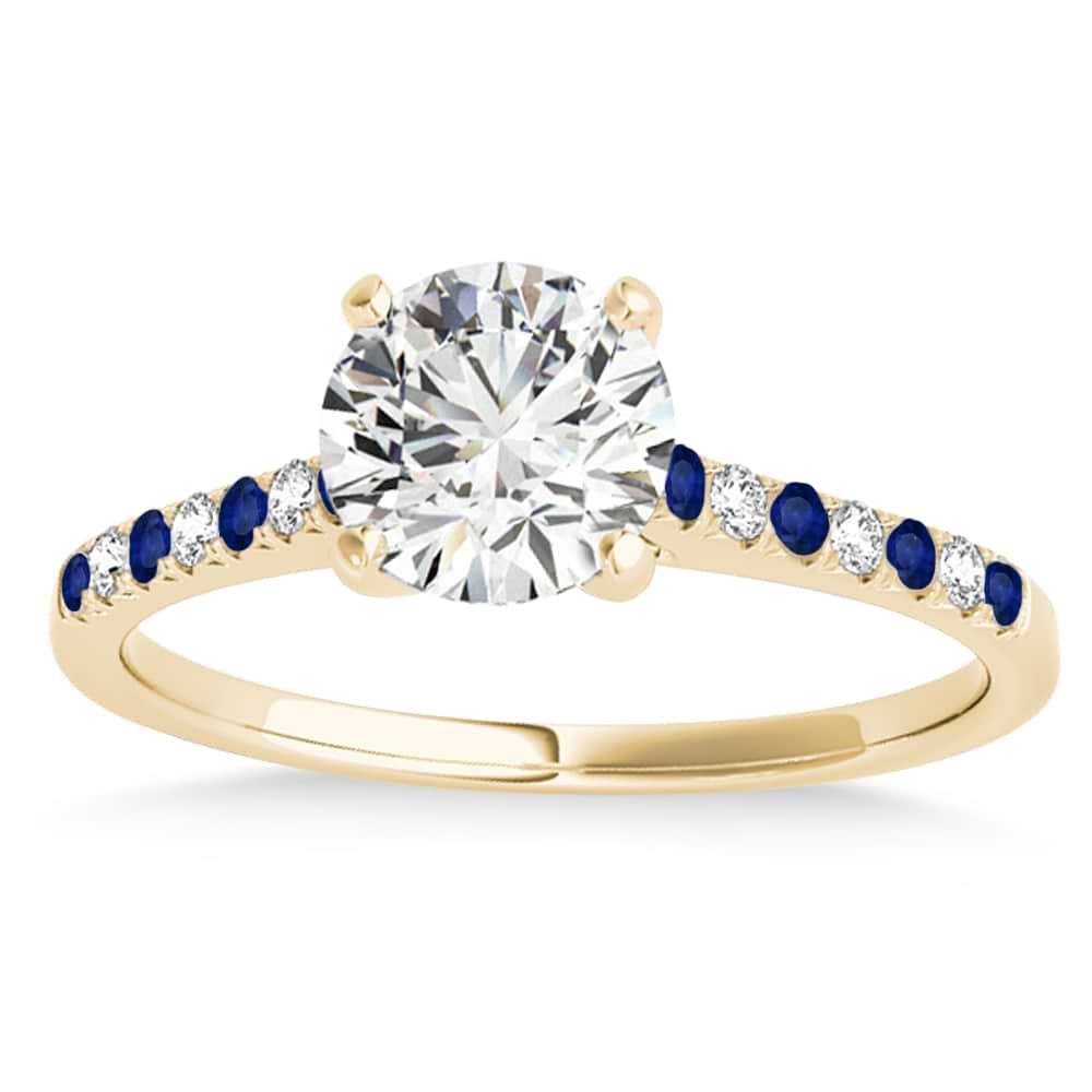 Diamond & Blue Sapphire Single Row Engagement Ring 14k Yellow Gold (0.11ct)