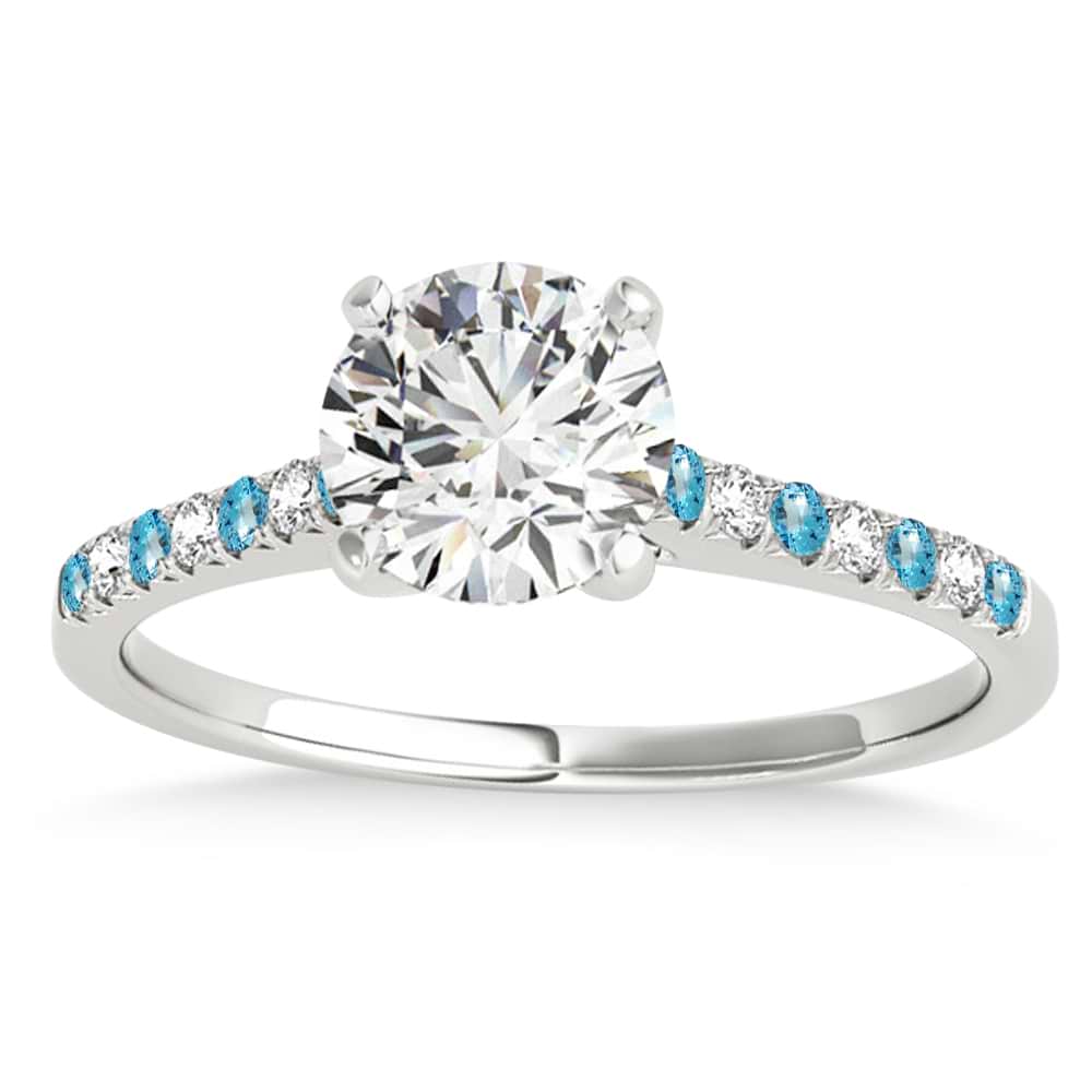 Diamond & Blue Topaz Single Row Engagement Ring Palladium (0.11ct)