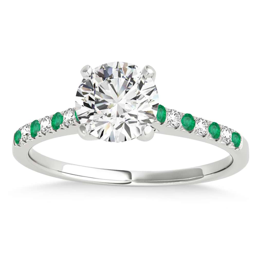 Diamond & Emerald Single Row Engagement Ring 14k White Gold (0.11ct)