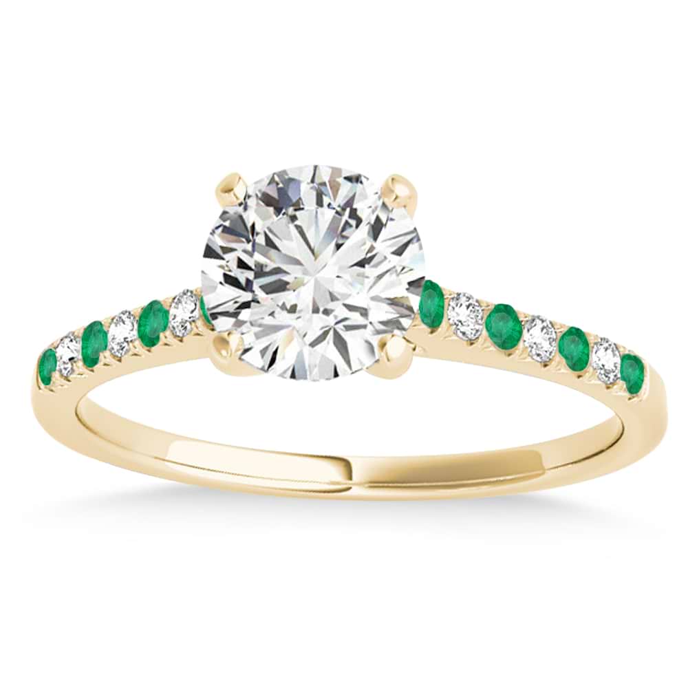 Diamond & Emerald Single Row Engagement Ring 14k Yellow Gold (0.11ct)