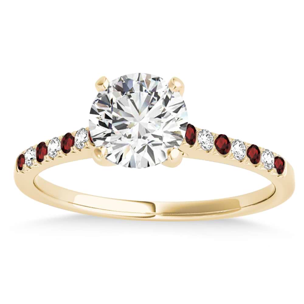 Diamond & Garnet Single Row Engagement Ring 14k Yellow Gold (0.11ct)
