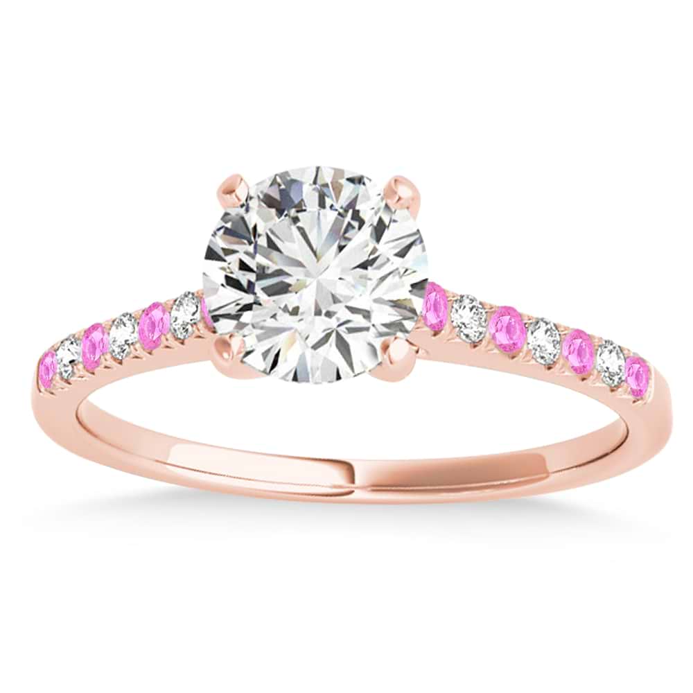 Diamond & Pink Sapphire Single Row Engagement Ring 14k Rose Gold (0.11ct)