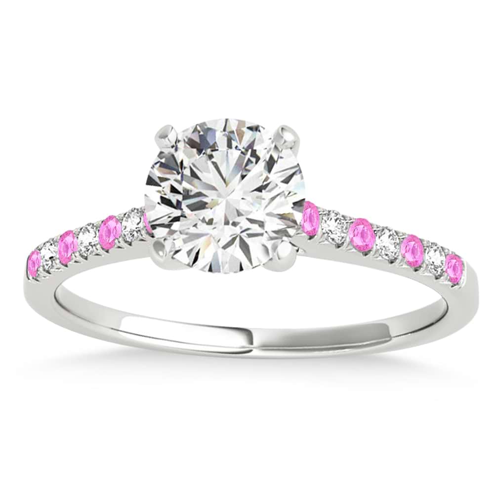 Diamond & Pink Sapphire Single Row Engagement Ring 14k White Gold (0.11ct)