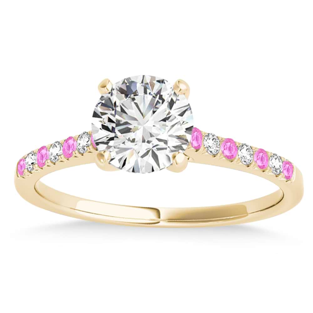 Diamond & Pink Sapphire Single Row Engagement Ring 14k Yellow Gold (0.11ct)