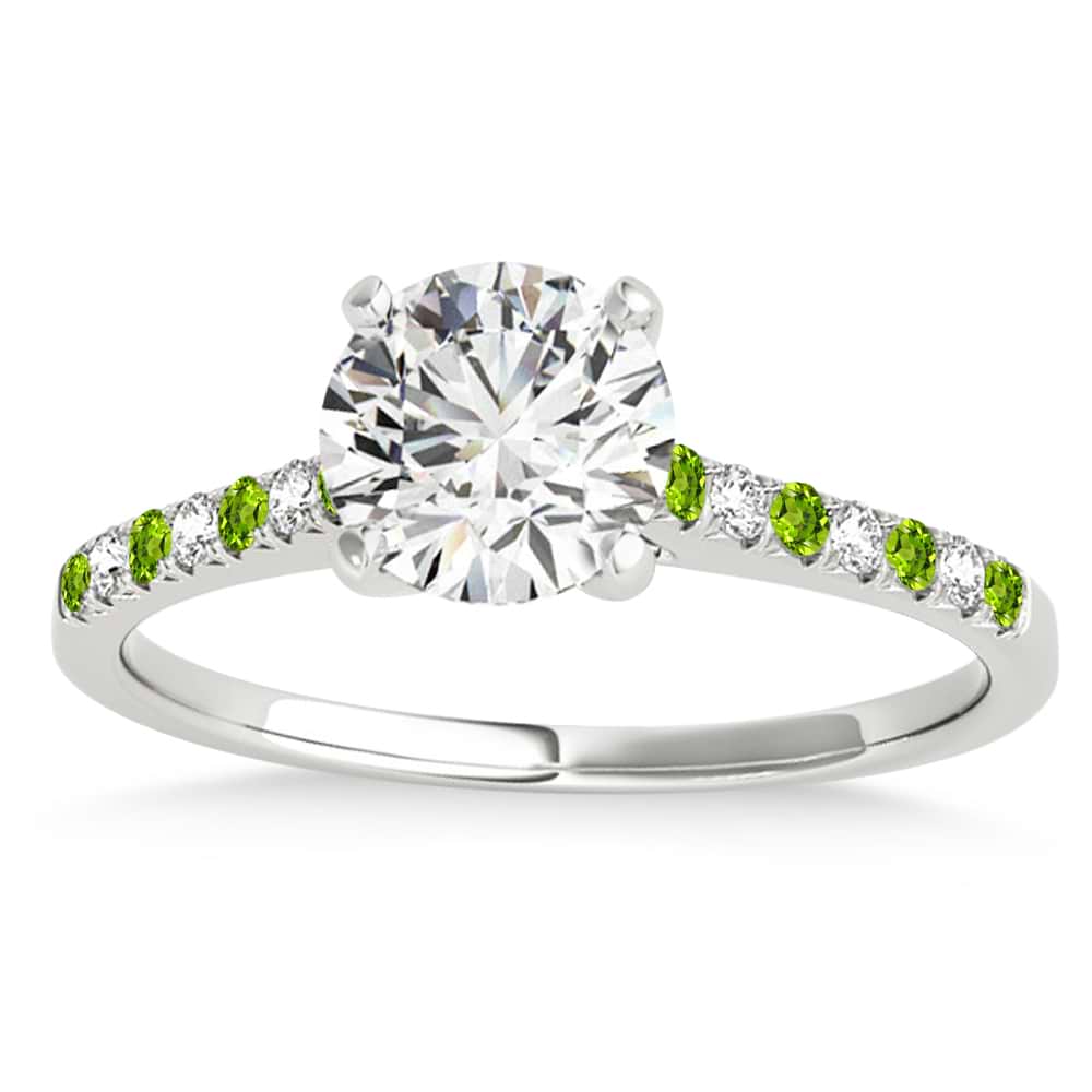 Diamond & Peridot Single Row Engagement Ring 14k White Gold (0.11ct)