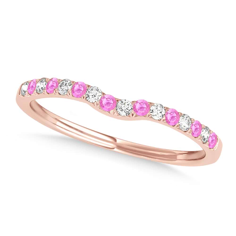 Diamond & Pink Sapphire Contoured Wedding Band 18k Rose Gold (0.11ct)