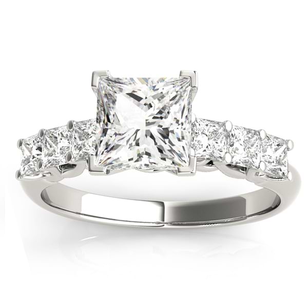 Diamond Princess Cut Engagement Ring 14k White Gold (0.60ct)