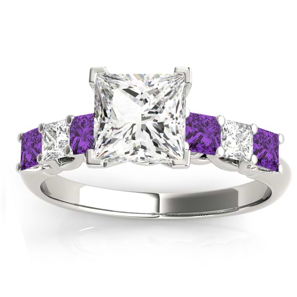 Princess Diamond & Amethyst Engagement Ring 18k White Gold 0.60ct