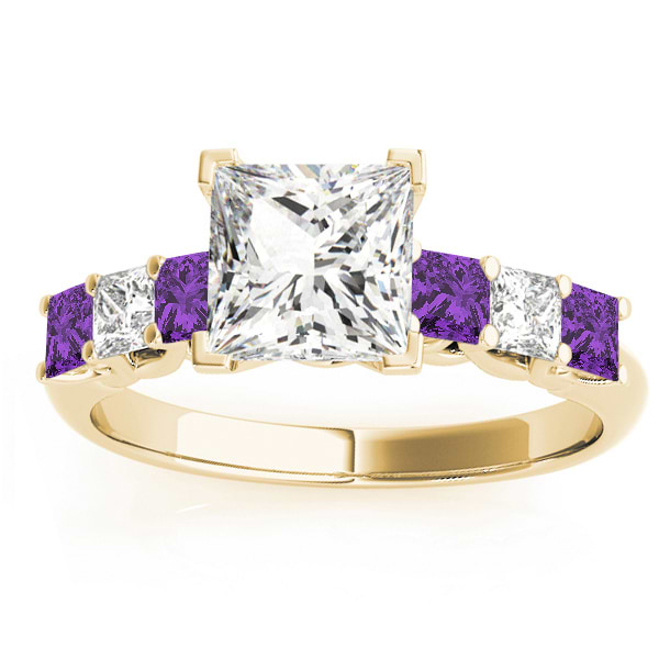 Princess Diamond & Amethyst Engagement Ring 18k Yellow Gold 0.60ct