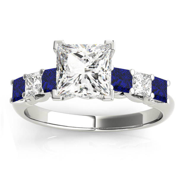 Princess Diamond & Blue Sapphire Engagement Ring Palladium 0.60ct